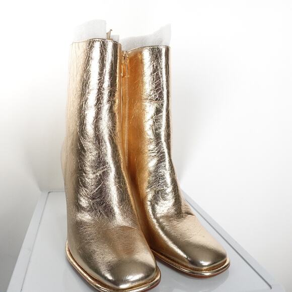 New Michael by Michael Kors Kelsea Leather Pale Gold Zip Boot Shoe Women’s Sz 7 - Picture 2 of 10